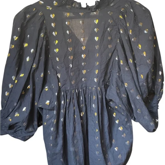 Never A Wallflower Gold and Black Blouse with Gold Heart Accents - Picture 2 of 6